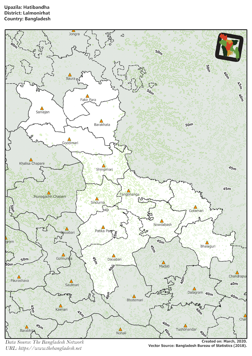 Hatibandha Upazila Elevation Map Lalmonirhat District Bangladesh