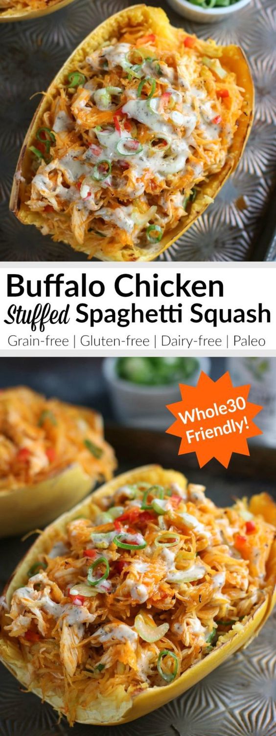 Buffalo Chicken Stuffed Spaghetti Squash