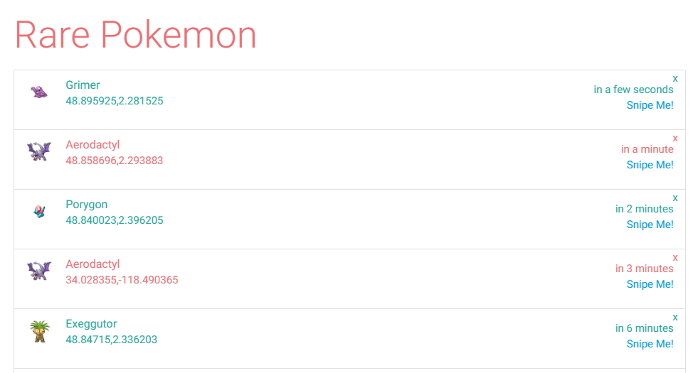 2 - Pokemon GO 稀有精靈座標、即時更新的網站