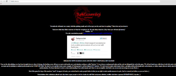 Syrian Electronic Army's own website got hacked by Turkish hacker