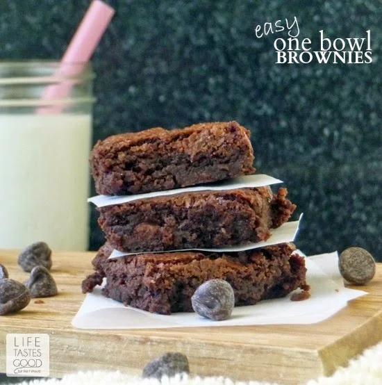 Easy One Bowl Brownies | by Life Tastes Good mix up in no time! These are easy to make and use very common ingredients, so you can make them up on a whim when you need to satisfy that chocolate craving! #Dessert #Snack #Chocolate Lovers