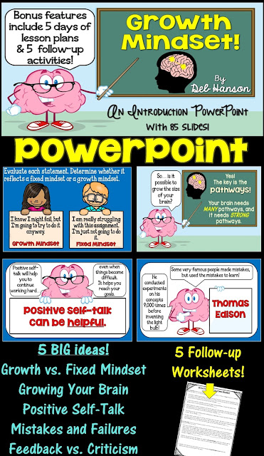 Growth Mindset PowerPoint and worksheets. This file includes directions on how to split this PowerPoint into a 5-day mini-unit... perfect for back-to-school time. Five growth mindset worksheets are also included!