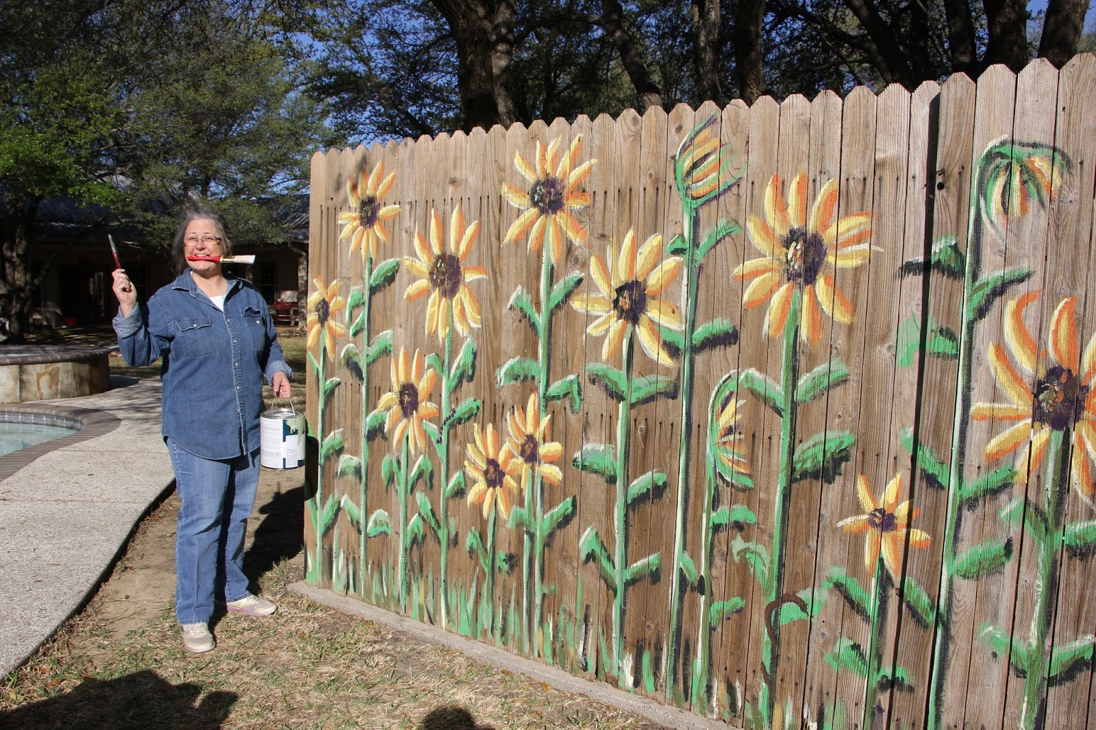 Word Weaver Art Sunflower Mural on Fence