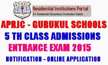 APRJC Gurukul Schools 5th Class Entrance Exam 2015