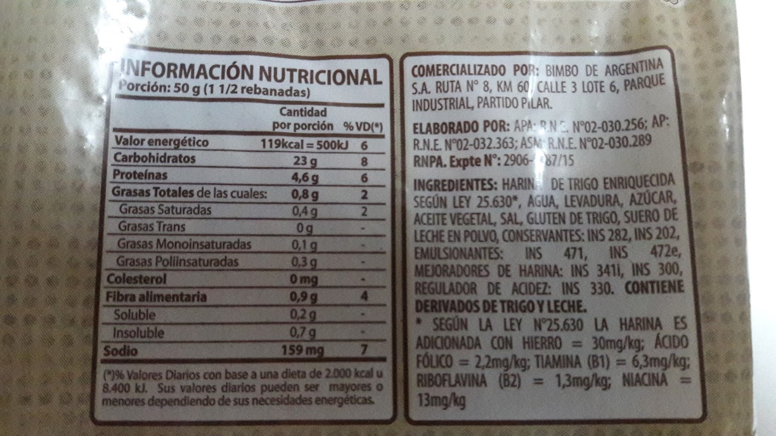ingredientes del pan bimbo blanco