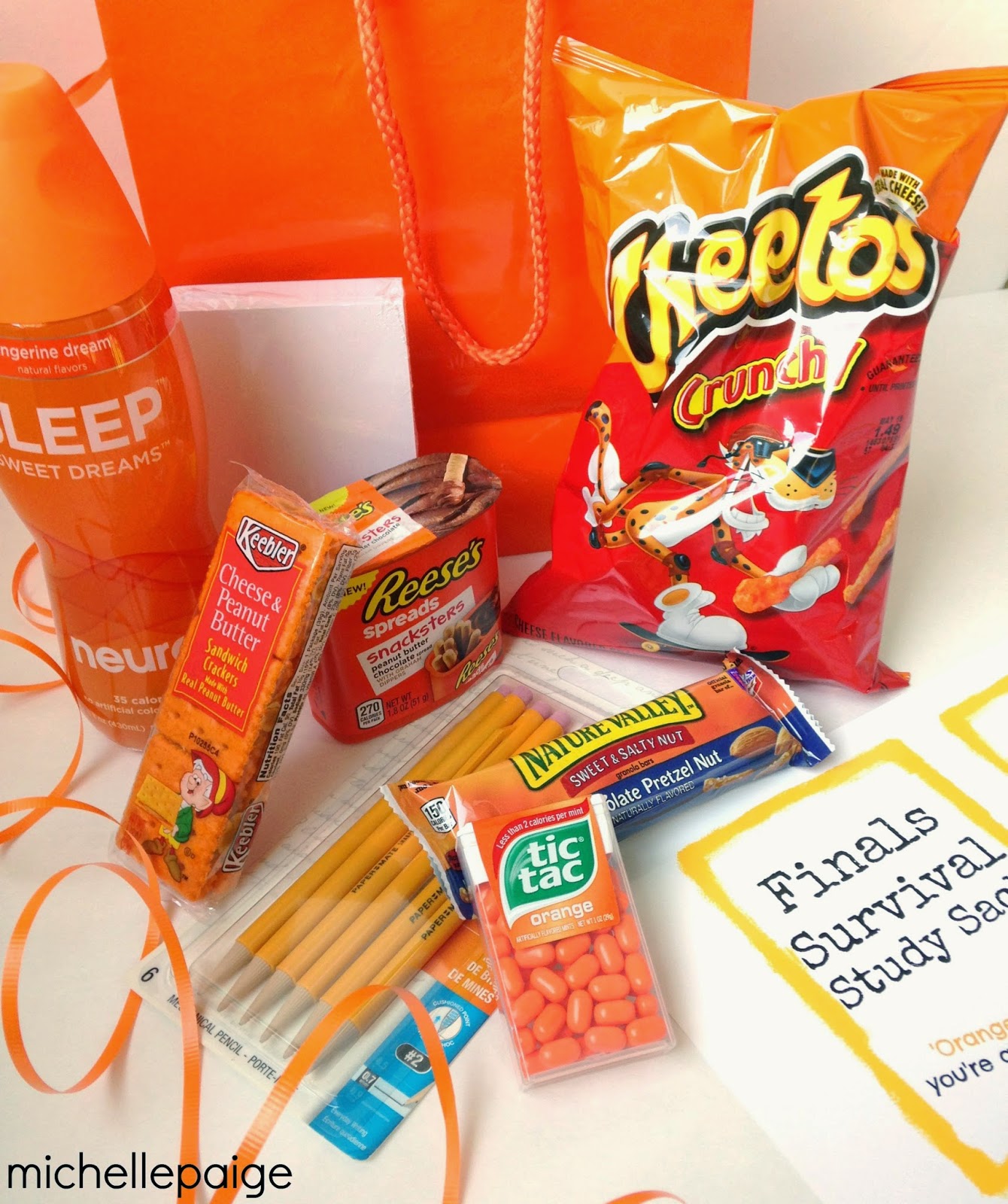 Orange foods and treats for gift package.