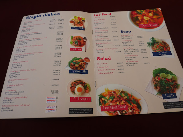 menu at Vela Restaurant and Cave, Vang Vieng, Laos