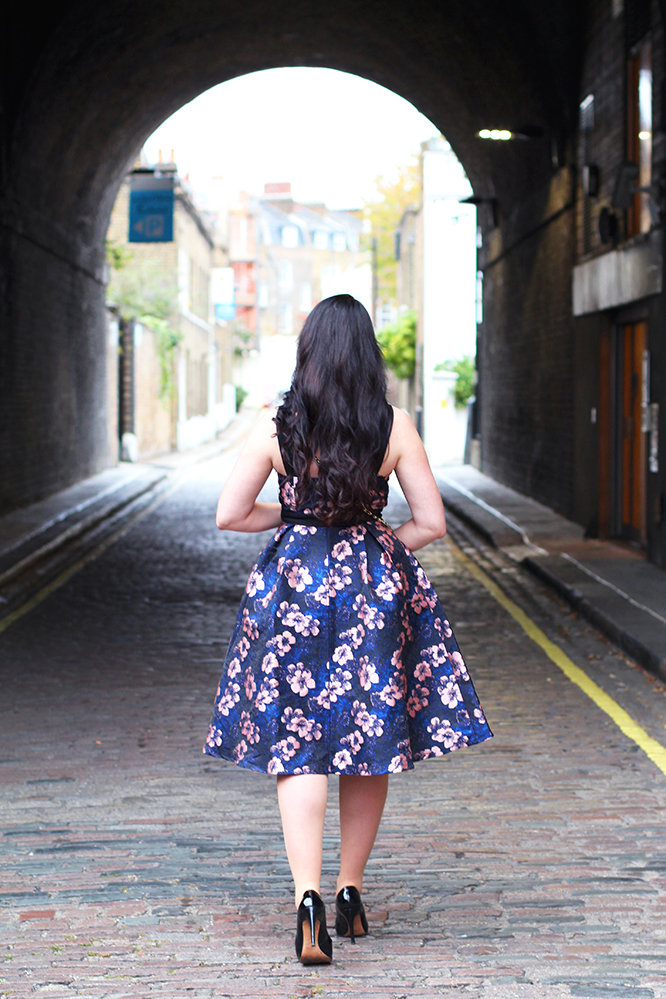 Emma Louise Layla in Lost Ink blue dress - London fashion blog