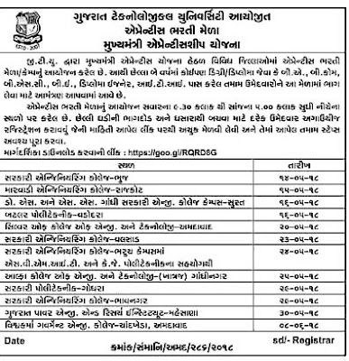 Gujarat Technological University (GTU) Apprentice Bharti Mela 2018  | Apply Online Registration 