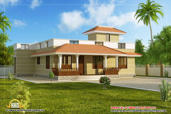 Single story Kerala model house without car porch 1395 Sq.Ft. (130 Sq.M.) (155 Square Yards) - April 2012