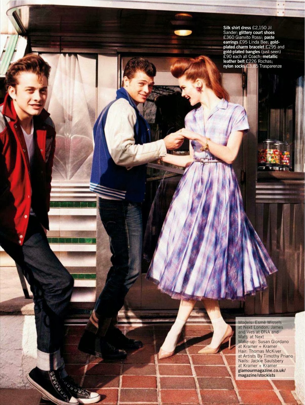 Chic 50s style fashion editorial with Teddy Boys in Glamour UK magazine