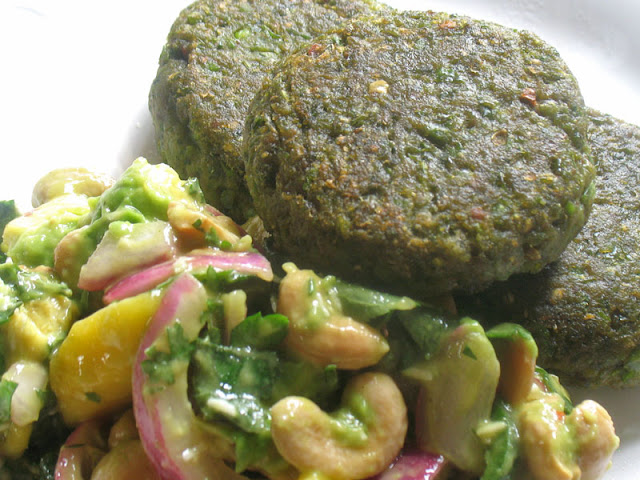 green pea falafel with fresh fruit salad
