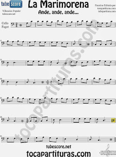 Partitura de La Marimorena para Violonchelo y Fagot Villancico Carol Song Sheet Music for Cello and Bassoon Music Scores