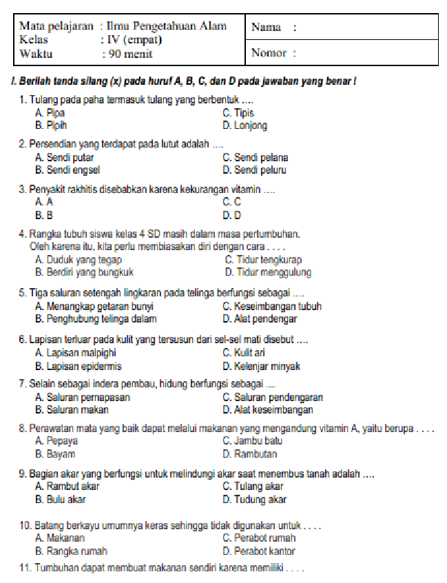 Soal Pas Ipa Kelas 7