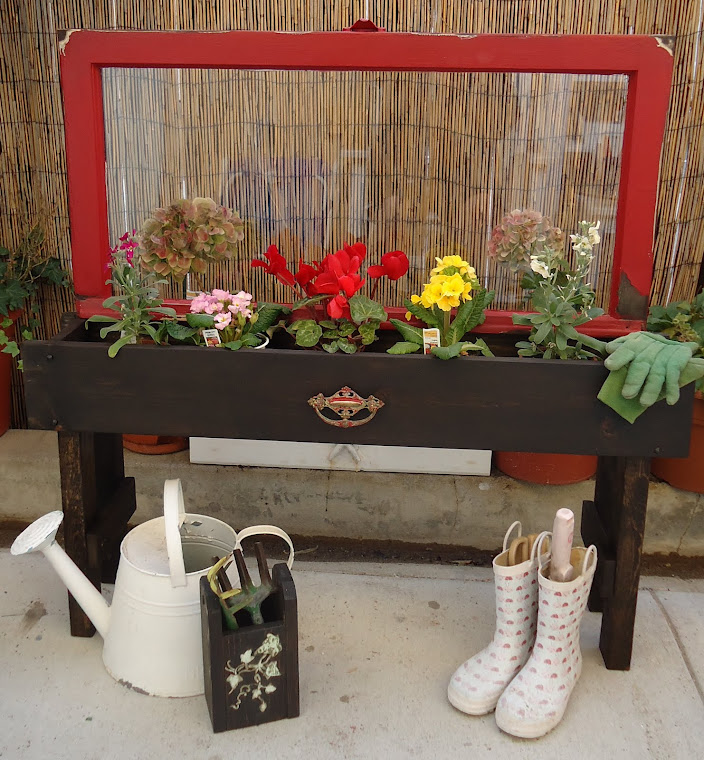1940s Window Planter Box-Red/Stain with Vintage Hardware-SOLD