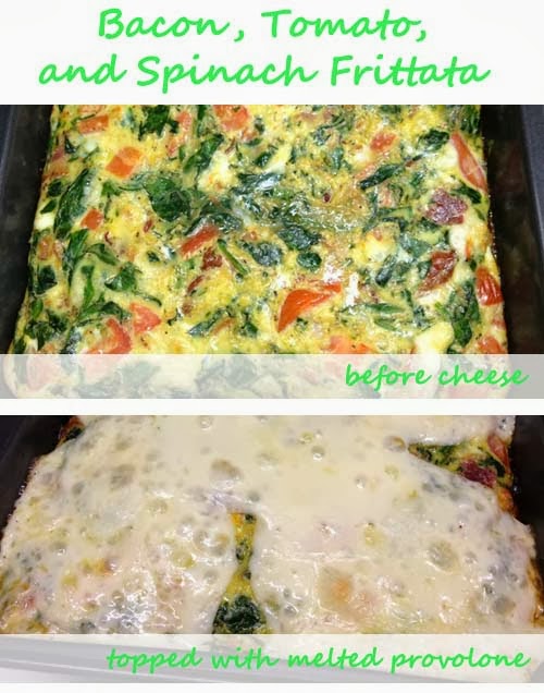 Cheesy Bacon, Tomatoes, and Spinach Frittata with Melted Provolone