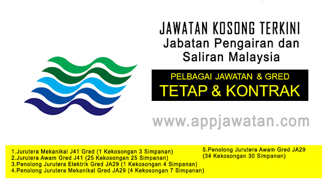 Jawatan Kosong di Jabatan Pengairan dan Saliran Malaysia - 27 November 2018 Jawatan Kosong di Jabatan Pengairan dan Saliran Malaysia - 27 November 2018