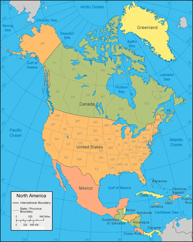 Peta Benua Amerika Utara Lengkap dengan Negara, Batas Wilayah, Sumber Daya  Alam dan Keterangan Gambar Lainnya