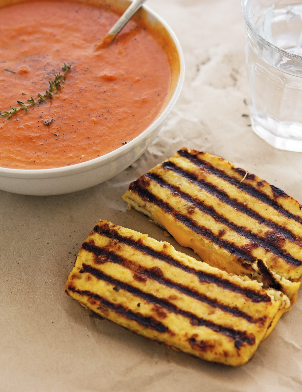 Creamy Tomato Soup + Cauliflower Crust Grilled Cheese