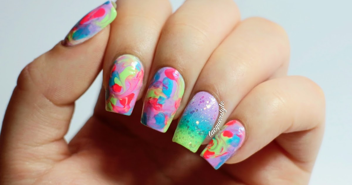 Lacquerstyle.com: Summer Brights Acetone Marbled Nail Art
