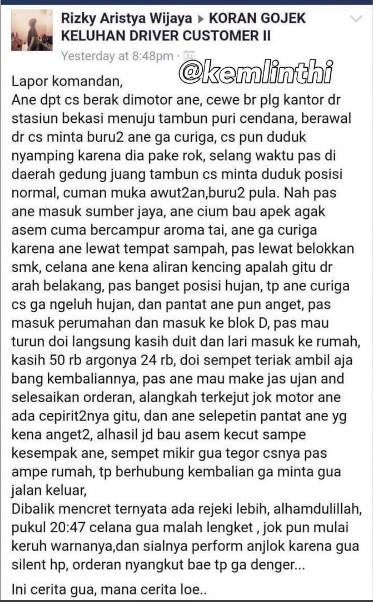 Customer Cewek Berak di Motor, Driver Ojek: Ngerasa Ada yang Anget, Dibalik Mencret Ternyata Ada Rejeki Lebih Customer Cewek Berak di Motor, Driver Ojek: Ngerasa Ada yang Anget, Dibalik Mencret Ternyata Ada Rejeki Lebih