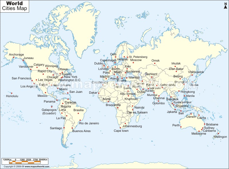 World Map With Important Cities - United States Map