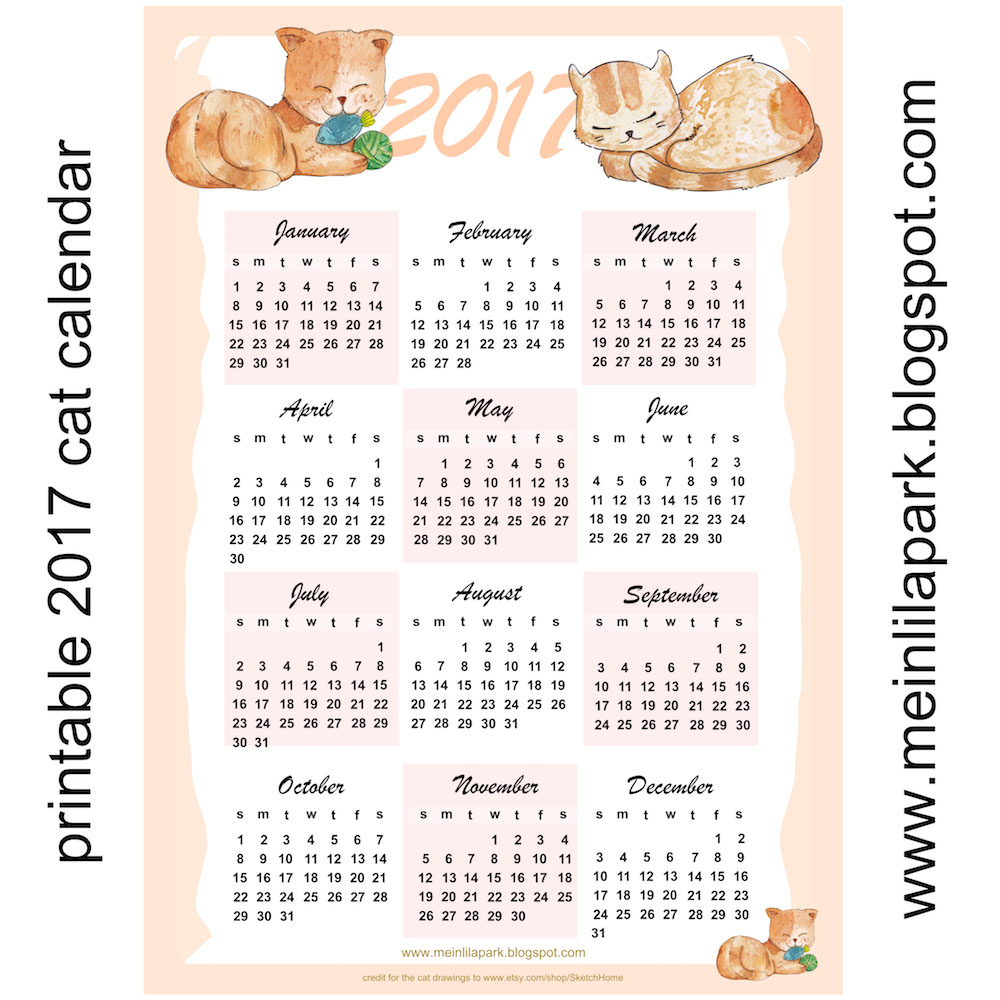 Free printable 2017 cat calendar ausdruckbarer Kalender