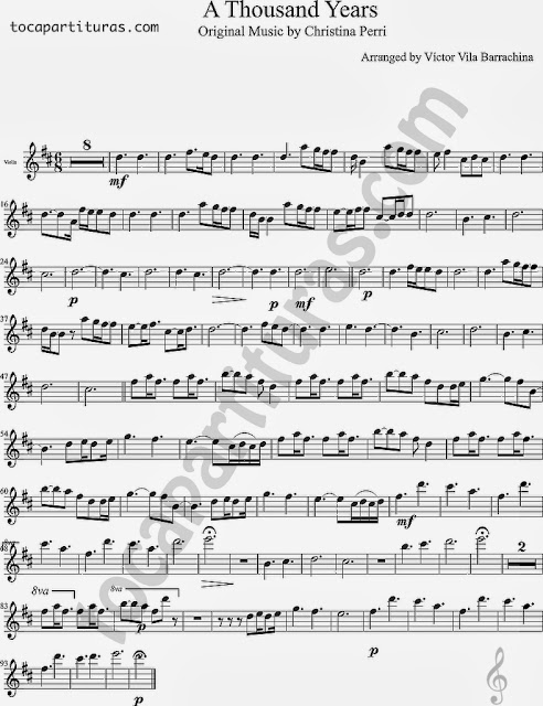  Partitura de A Thousand Years para Violín Sheet Music for Violinists