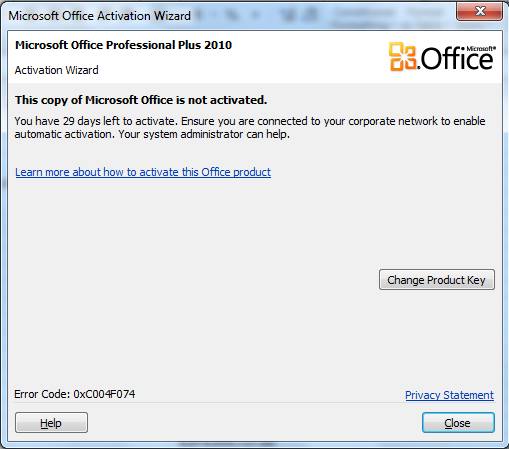 loi microsoft office activation wizard 2010