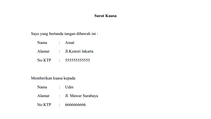 Contoh Surat Kuasa Speedy