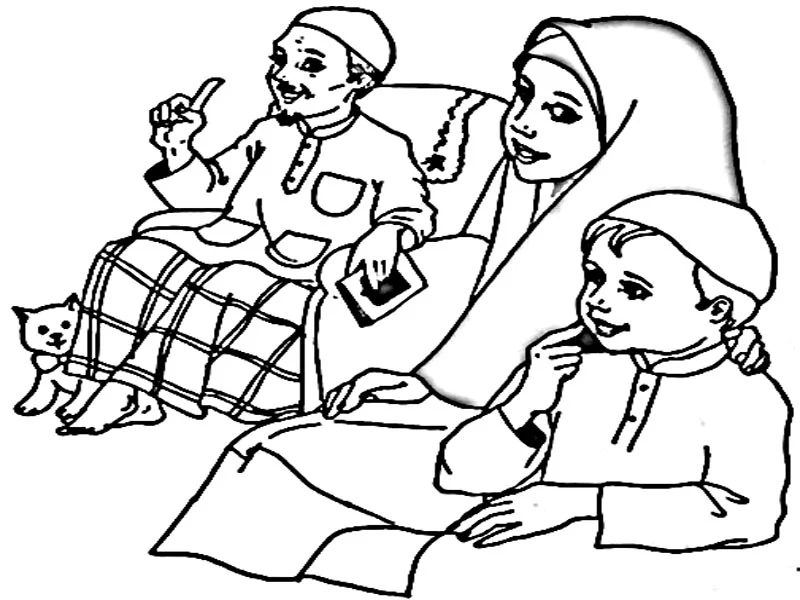 Muslimah Kids Coloring Pages Printable Muslim Gambar Kartun Hitam Putih