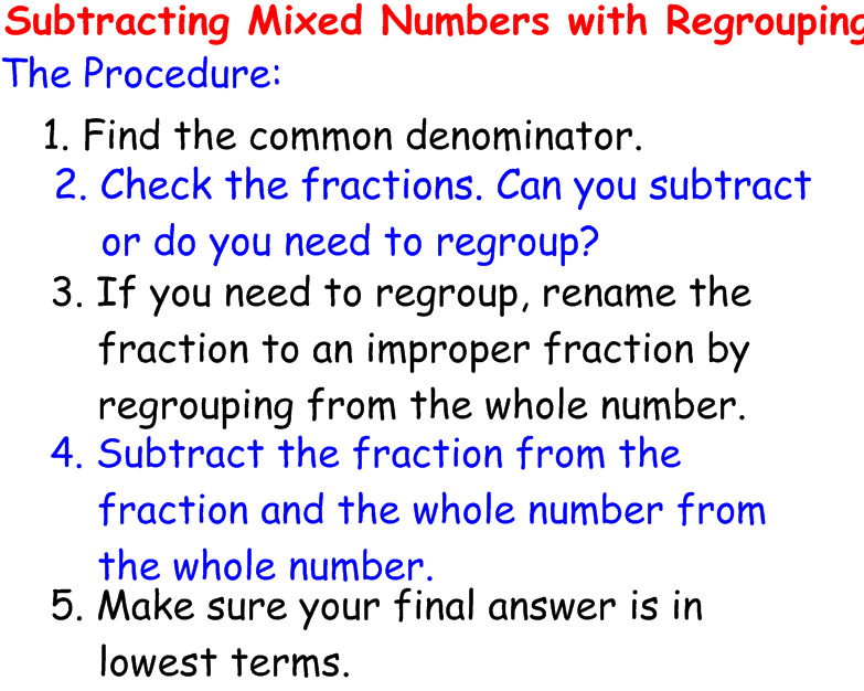 Rules For Subtracting Mixed Numbers