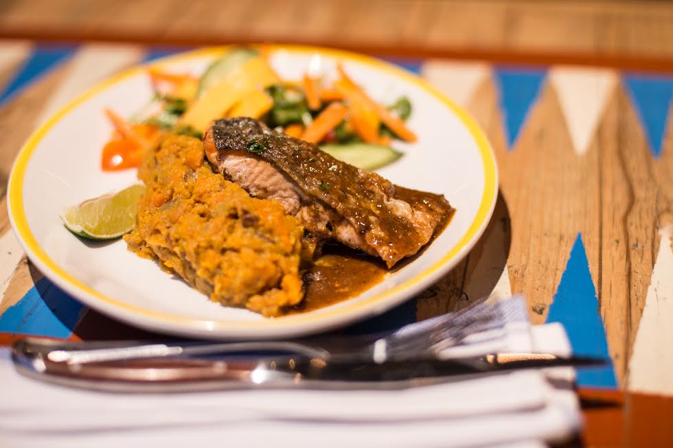 Jerk Salmon with Pineapple Salsa from Turtle Bay Exeter Sugar Pink