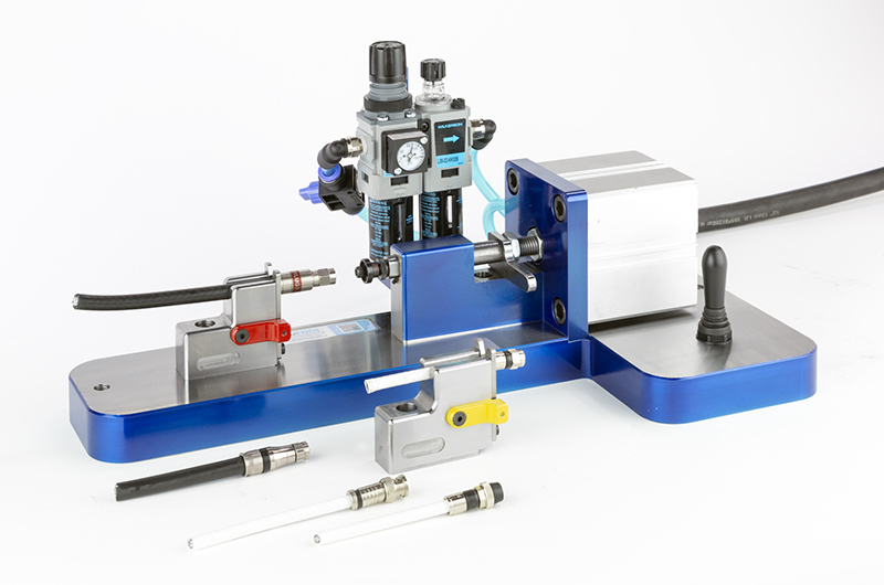 Benchtop pneumatic coax cable compression crimping press