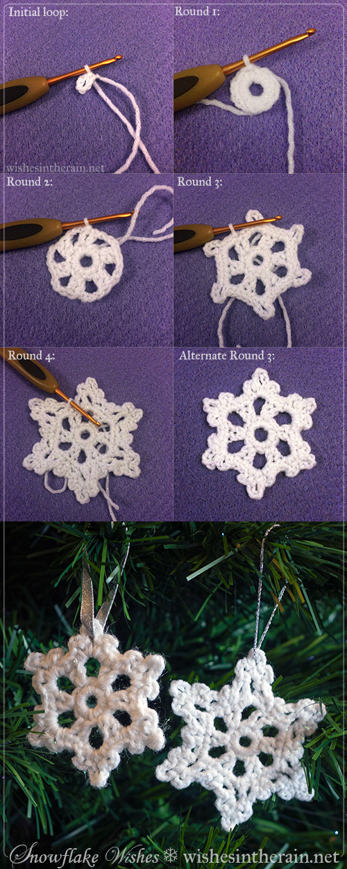step by step instructions for two crochet snowflakes - www.wishesintherain.net