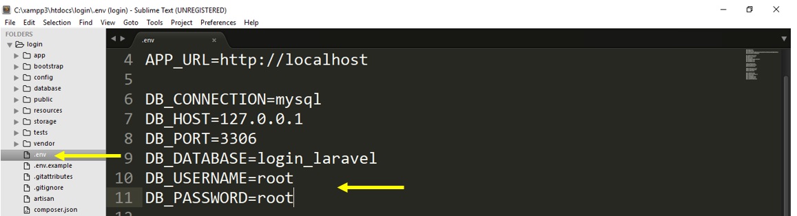 Configurar base de datos en Laravel Framework
