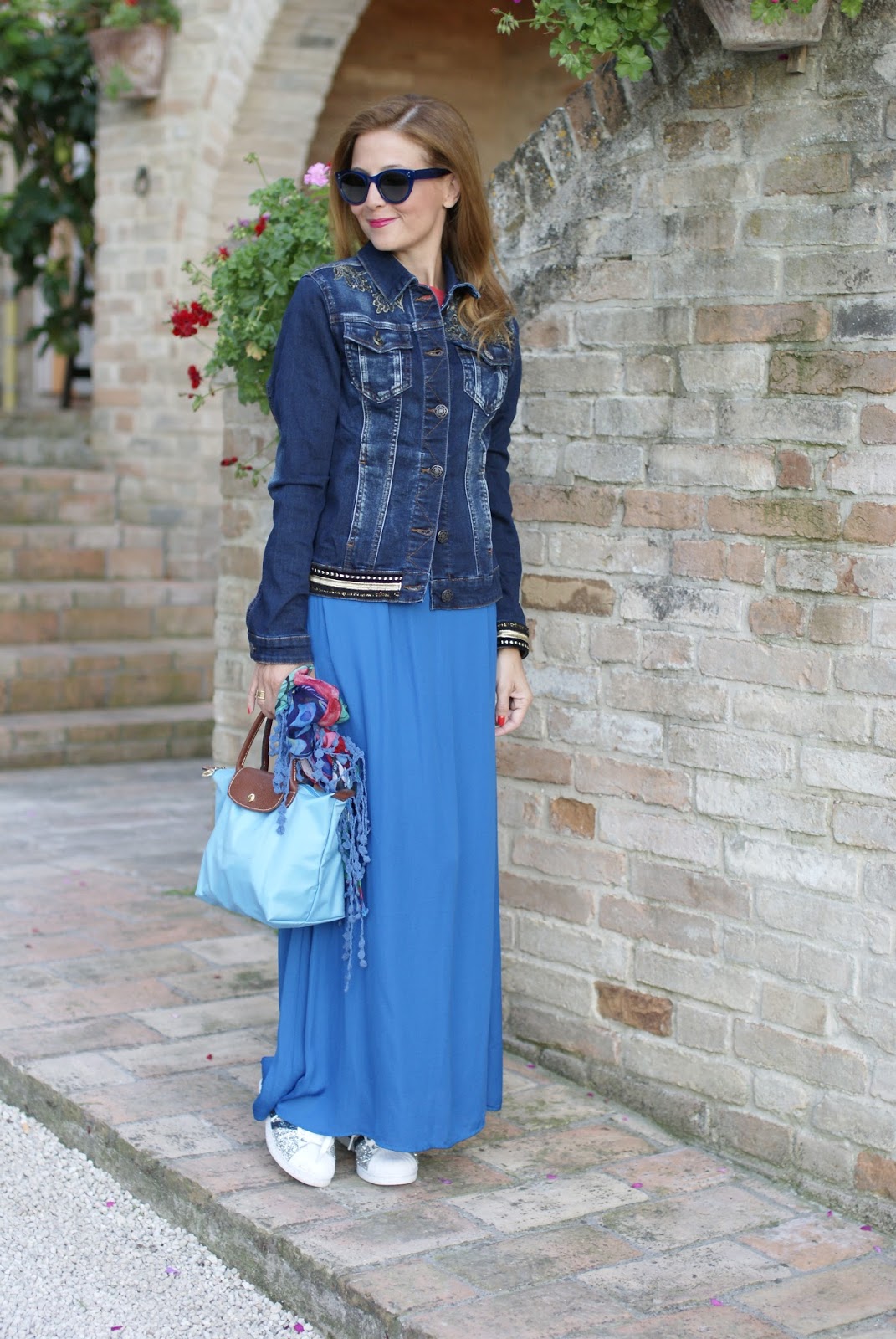 #DesigualSales denim jacket Magda and scarf on Fashion and Cookies fashion blog, fashion blogger style