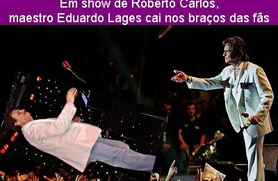 Em show de Roberto Carlos, maestro Eduardo Lages cai nos braços das fãs