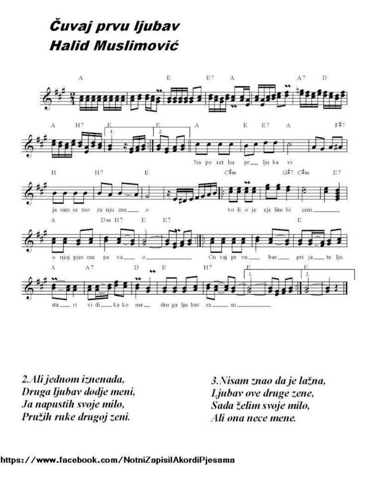 NOTE DOMACE I STRANE ČUVAJ PRVU LJUBAV HALID NOTE AKORDI TEKST