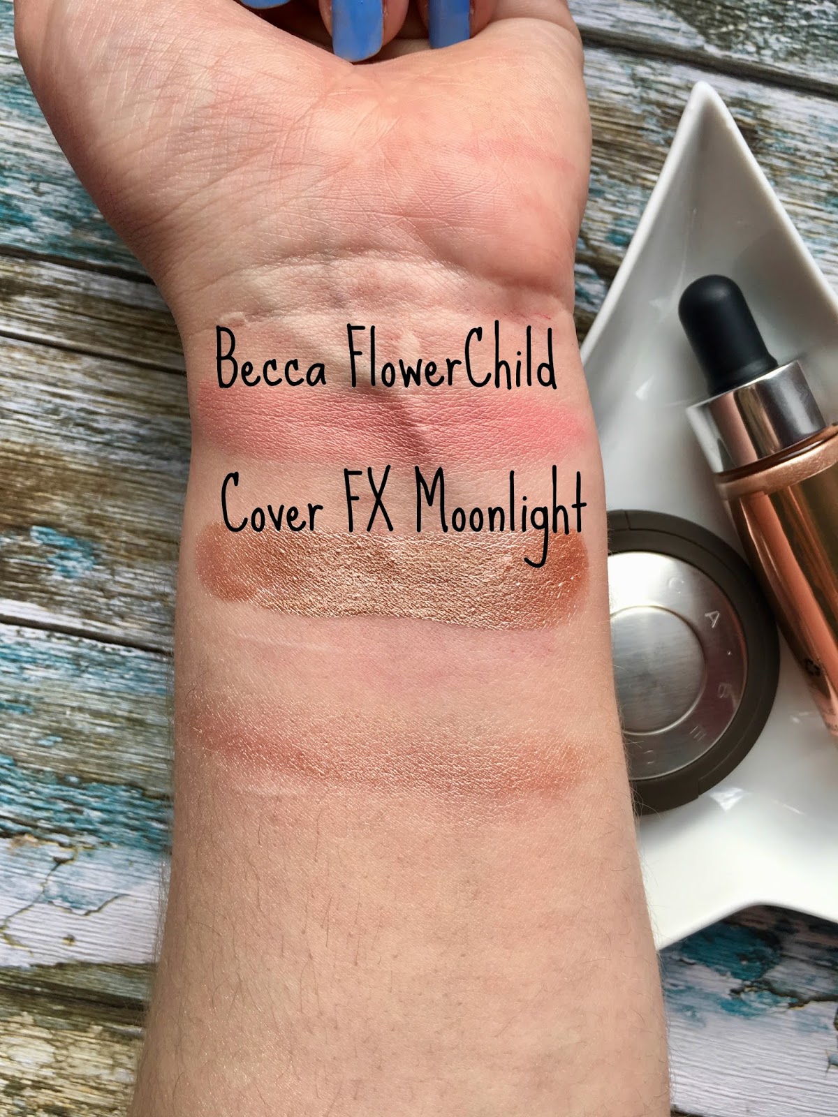 SpaceNK Haul, Swatches, CoverFX drops moonlight, becca flower child