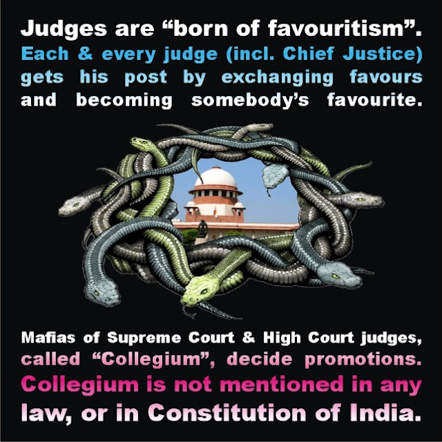 Each and every judge carries the guilt of having been elevated to his current position by doing favours to government officials, politicians, senior counsels, etc. in exchange for recommendations to the collegium. His entire career is controlled by the collegium of judges at High Courts and Supreme Court. There are no rules, no benchmarks, no due process to be followed.