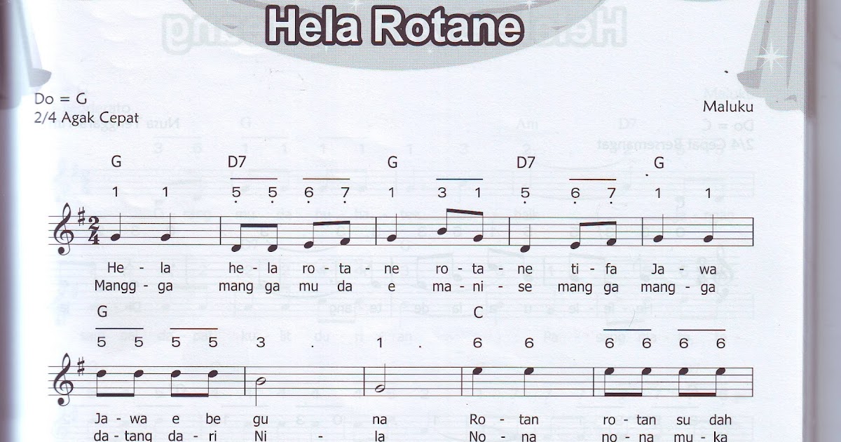 Not Angka dan Balok, Lagu: 'Hela Rotane'
