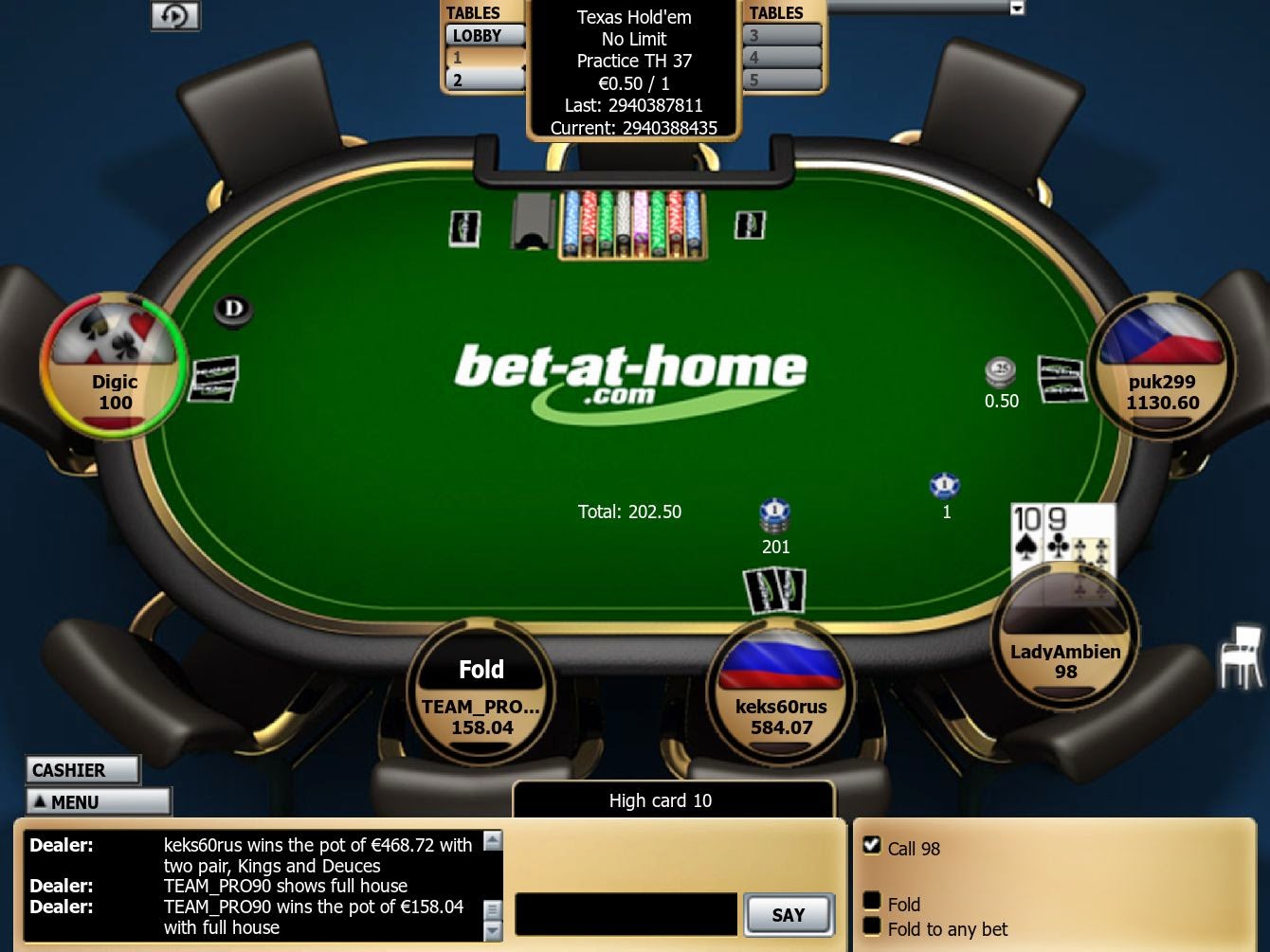 Bet-at-home Poker Table Screen