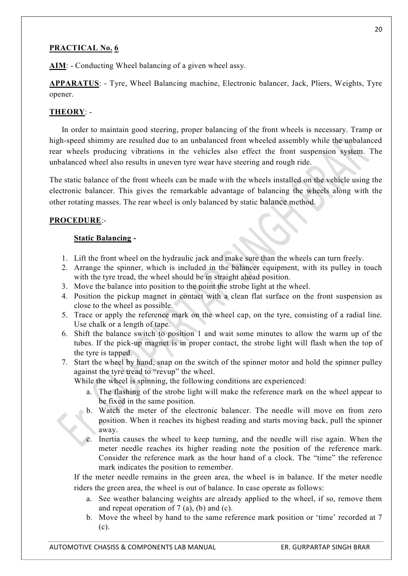 AUTOMOBILE/ MECHANICAL ENGG. AUTOMOBILE ENGG. 3RD SEM PRACTICAL NO. 6