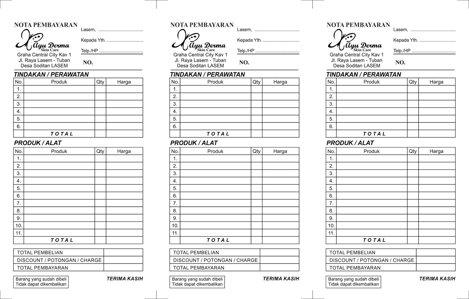 Download Template Nota Format CDR
