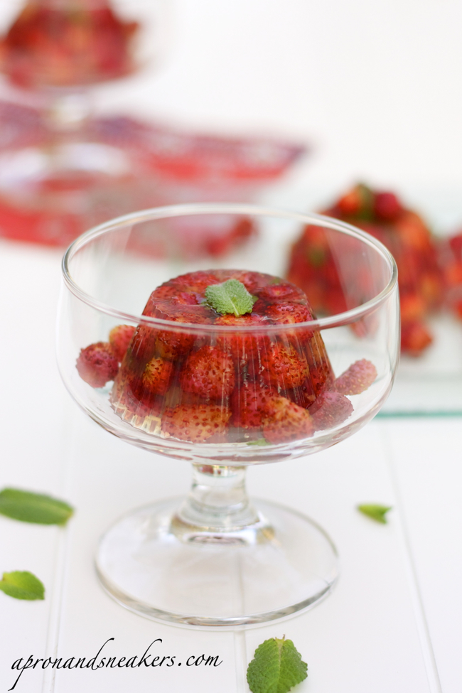 Wild Strawberries in Prosecco Jelly with Elderflower Syrup