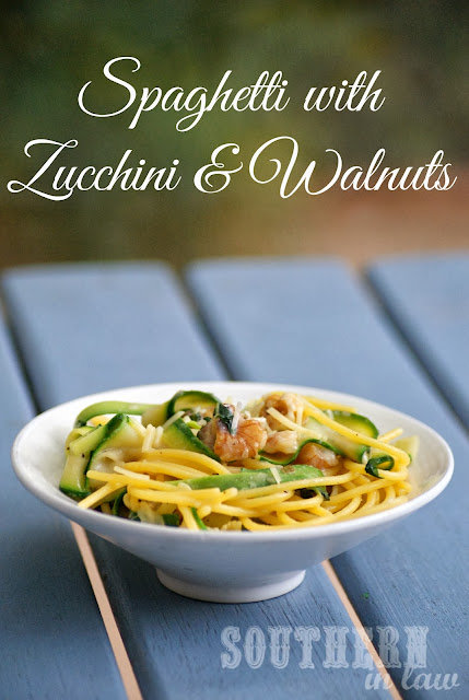 Healthy Low Fat Spaghetti with Zucchini, Walnuts and Parmesan Cheese