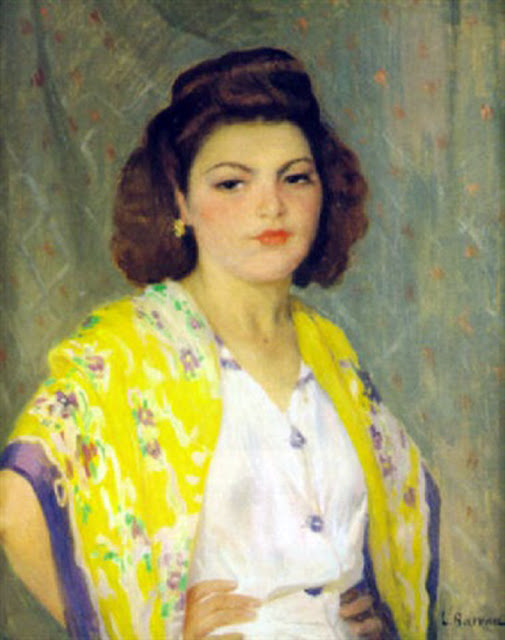 Laureano Barrau Buñol, Mujer con manton amarillo, Pintura española, Pintor Catalán