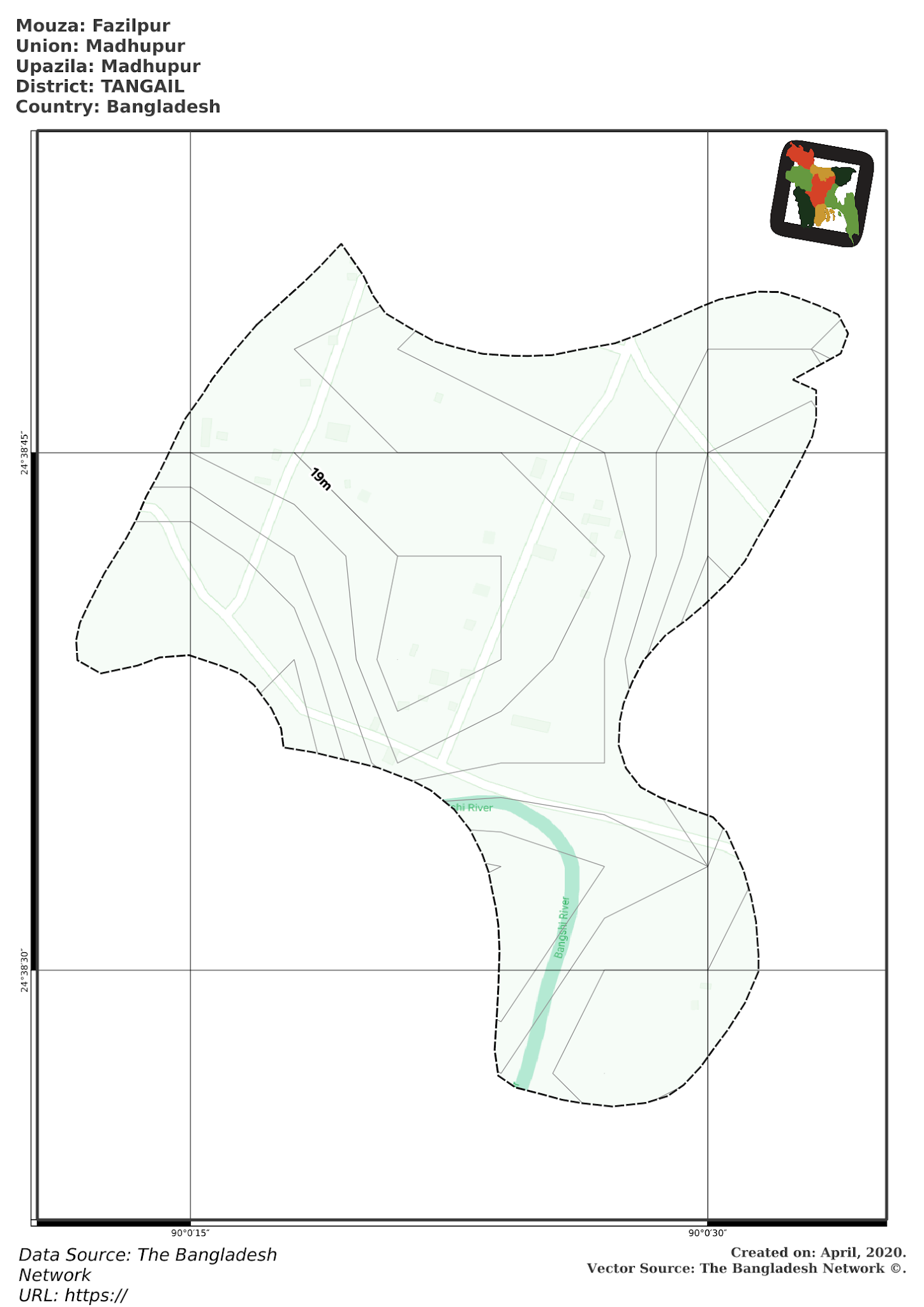 Map of Fazilpur Mouza of Madhupur Upazila, TANGAIL, Bangladesh.