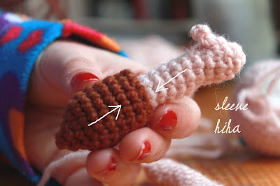 image on how to install the sleeves of dress in amigurumi squirrl girl